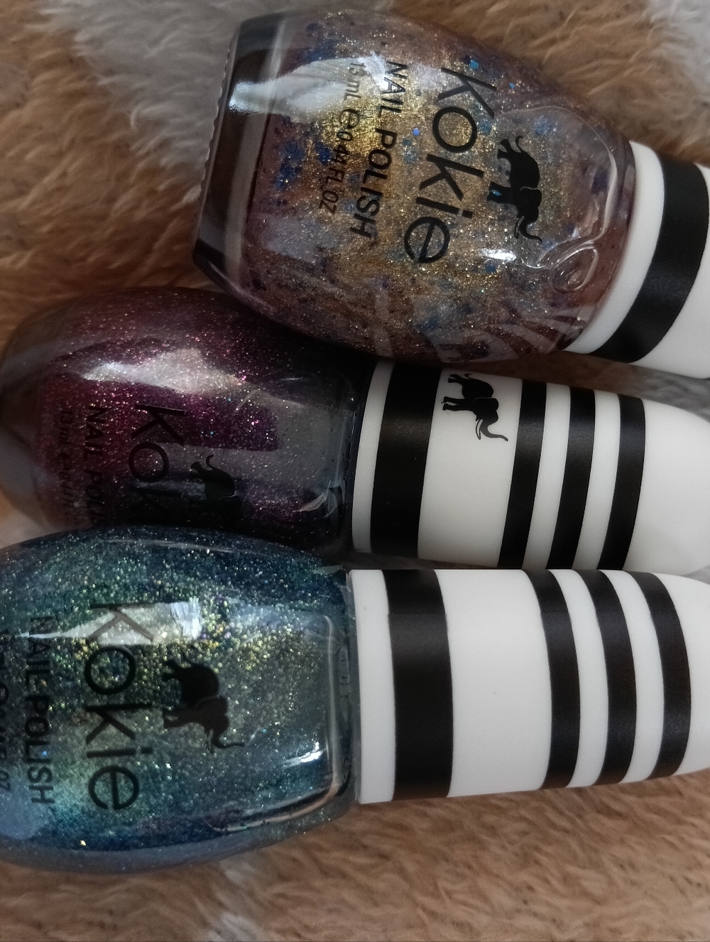 Kokie Women’s Glitter Nail Polish Trio - Teal, Purple, Gold